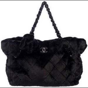 Chanel Black Fantasy Fur Camellia Tote